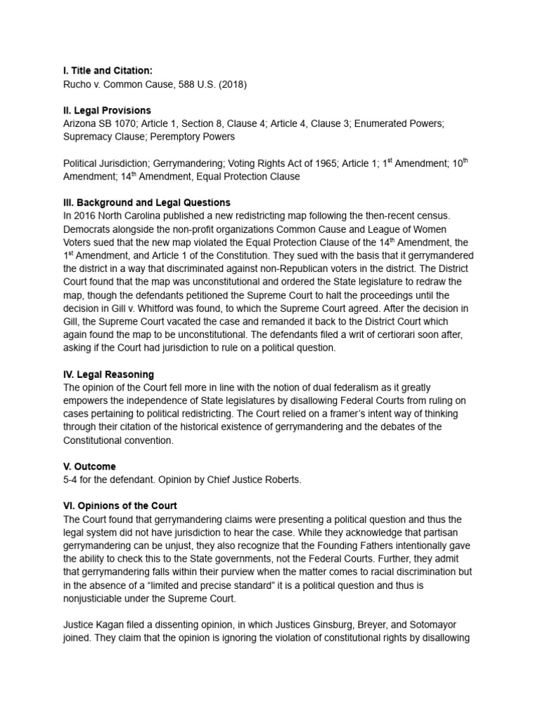 Rucho v. Common Cause JD.docx PDF American Government Politics Of