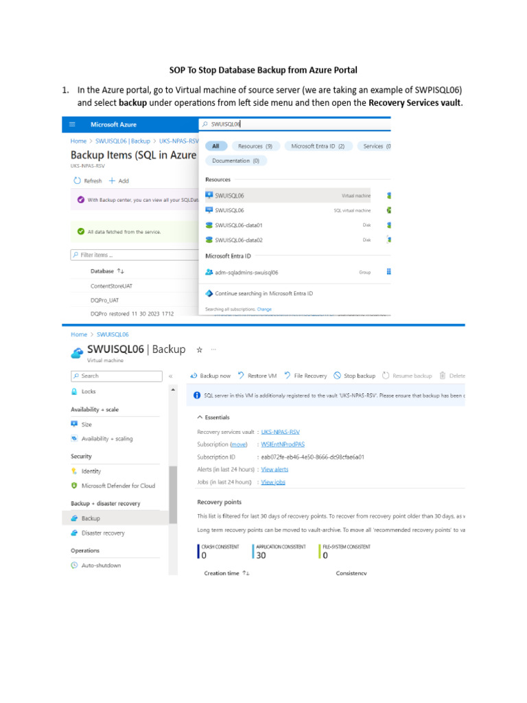Stop Azure SQL Database Backup SOP | PDF | Computers | Technology ...