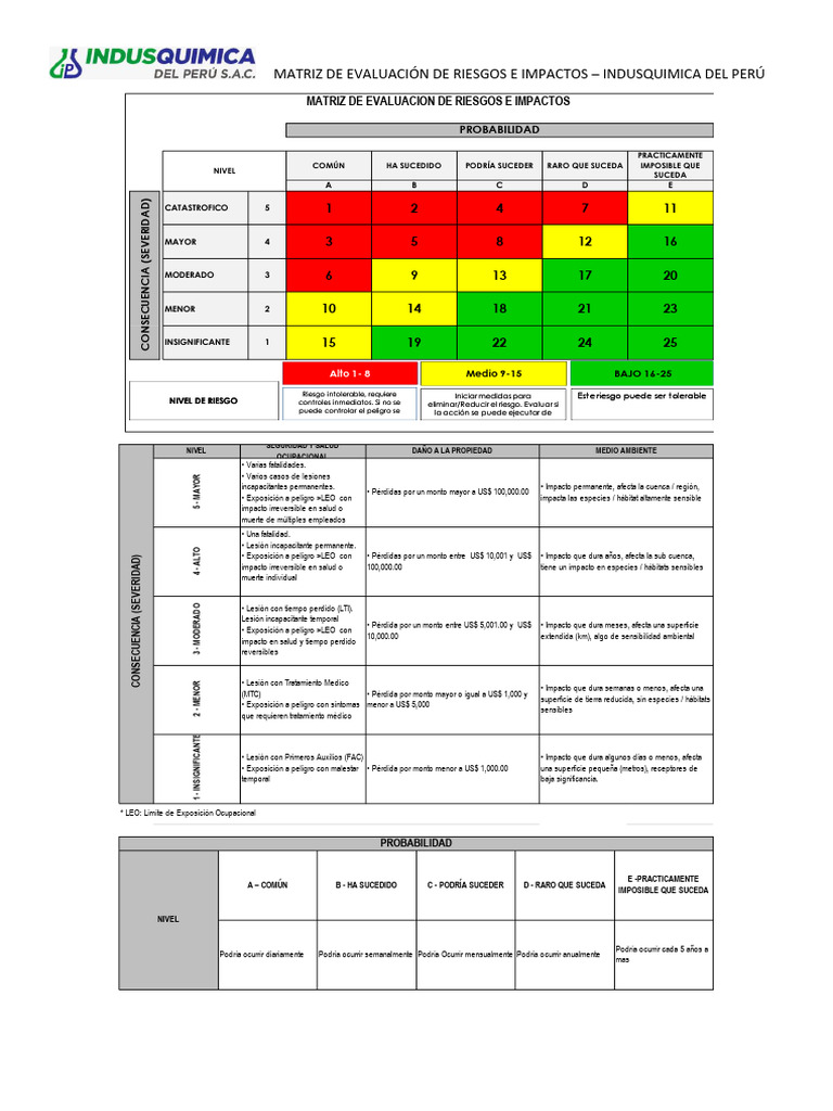 Matriz y Evaluación de Riesgos - Indusquimica | PDF | Riesgo ...