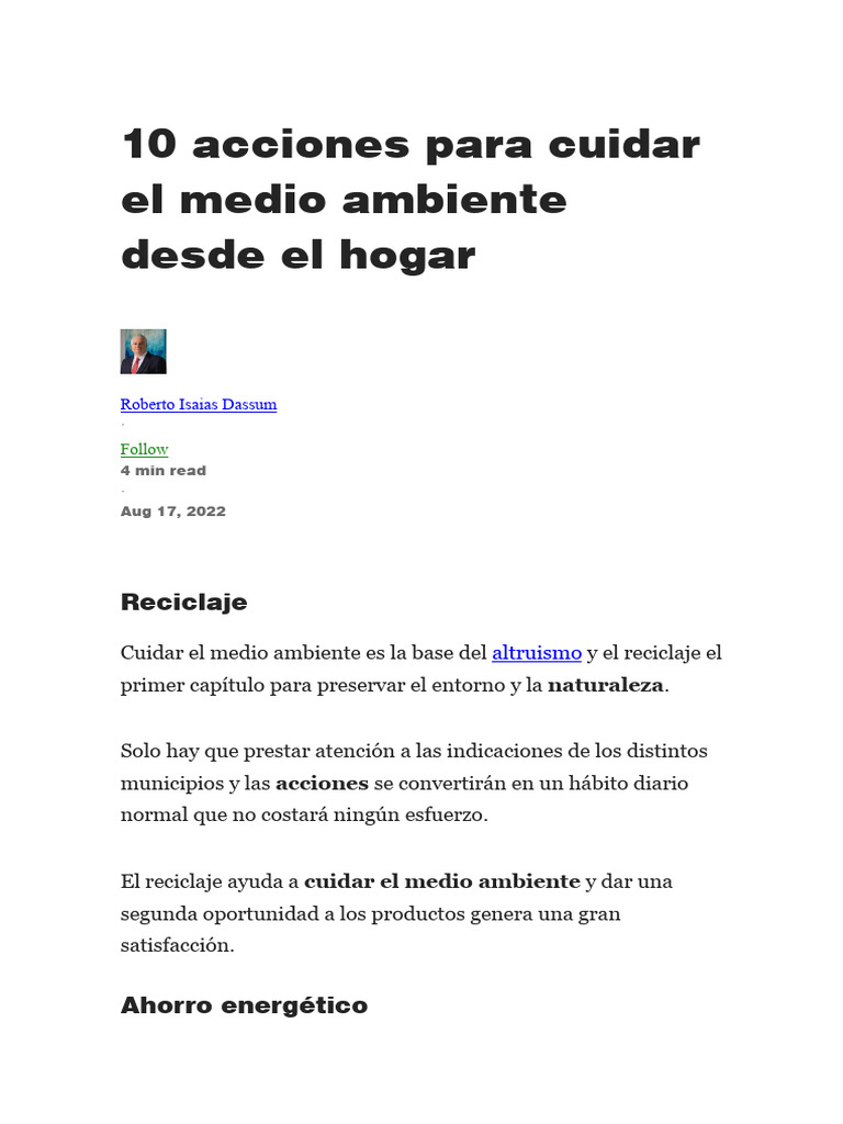 10 acciones para cuidar el medio ambiente desde el hogar | Descargar ...