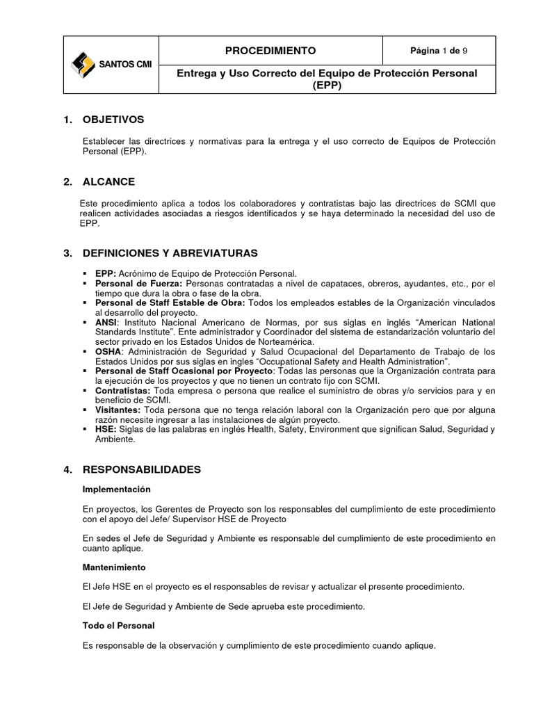 Entrega y uso correcto del epp pro sso 0001 descargar gratis pdf