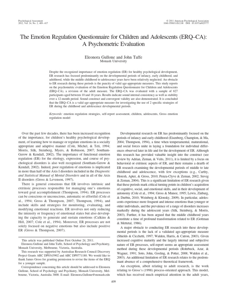 Psychometric Evaluation of ERQ-CA | PDF | Extraversion And Introversion ...