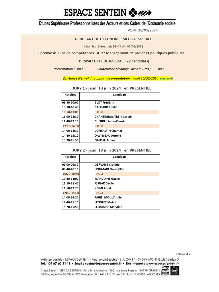 Jury de soutenance DEMS 2024 | PDF