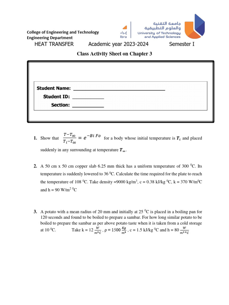 Heat Transfer Activity Sheet Chapter 3 | PDF | Heat Transfer | Density