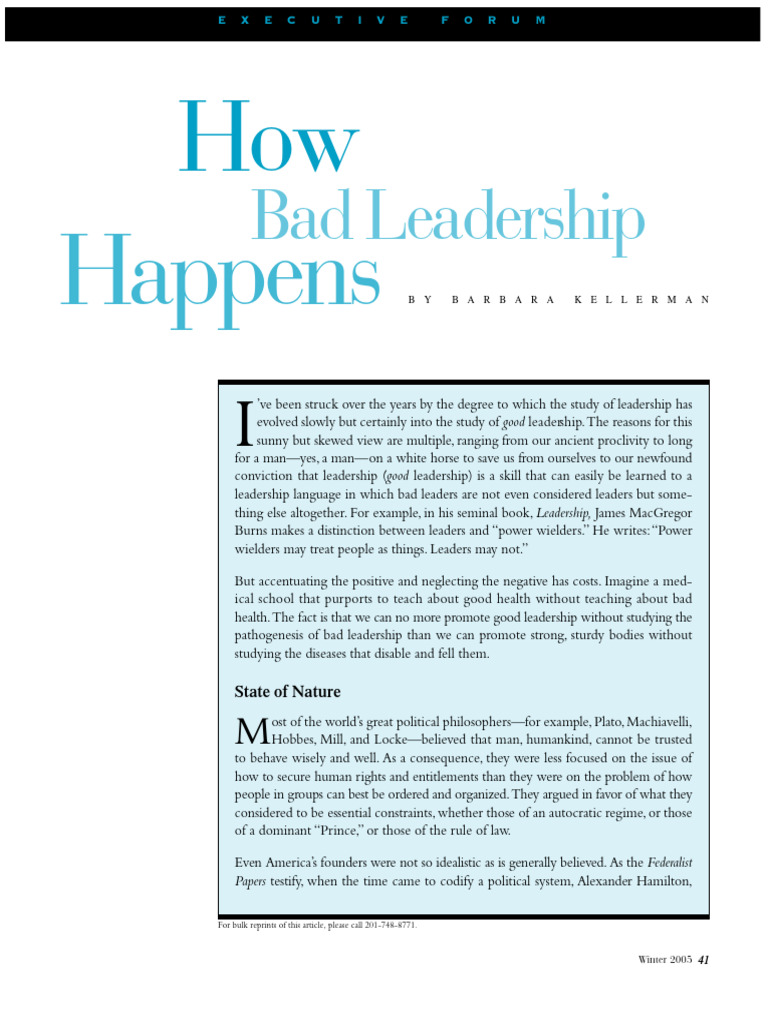 Kellerman Asks us How Bad Leadership Happens PDF Leadership The Kellerman Asks us How Bad Leadership Happens PDF Leadership The