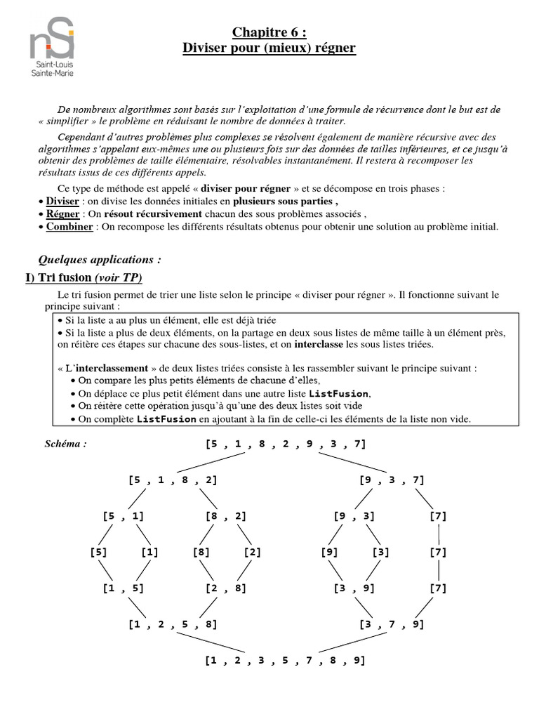Diviser pour régner : Tri fusion et algorithmes | PDF | Programmation ...