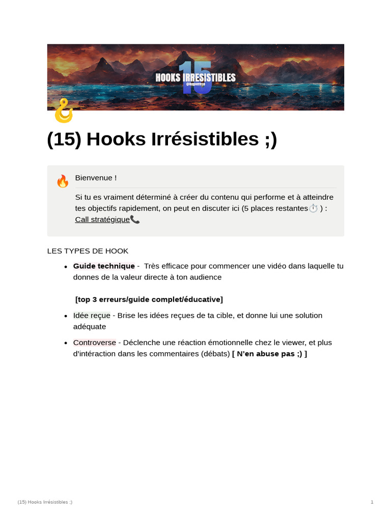 15 Hooks Irrésistibles pour Captiver | PDF | Développement personnel