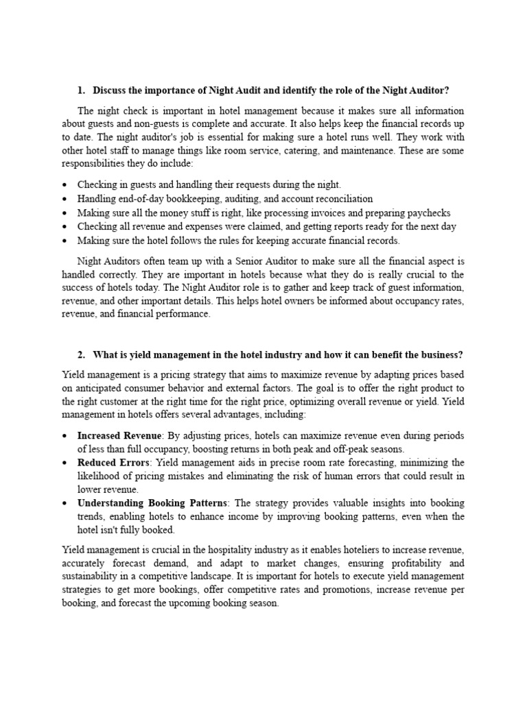 importance of Night Audit and identify the role of the Night Auditor