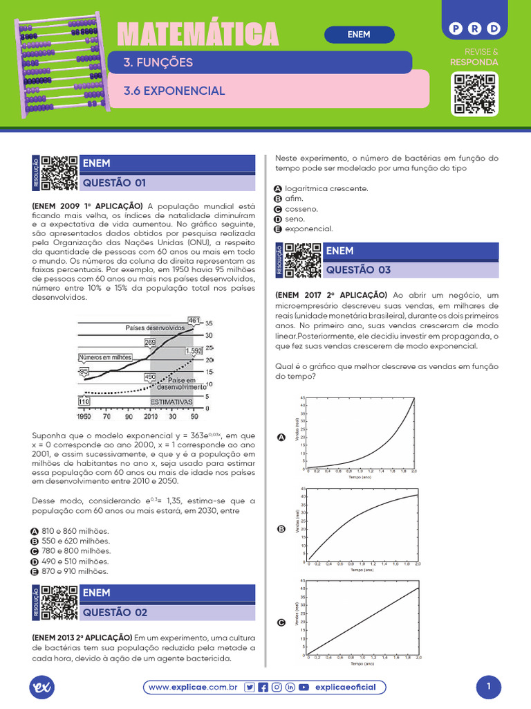 Questões sobre Função Exponencial ENEM | PDF | Mordeu | Função (Matemática)