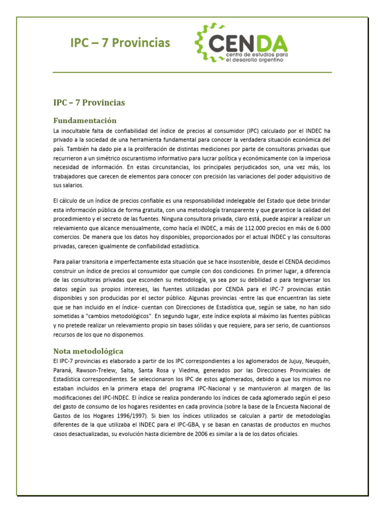 IPC 7 Provincias CENDA A Mar-2011 | PDF | Índice de precios al ...