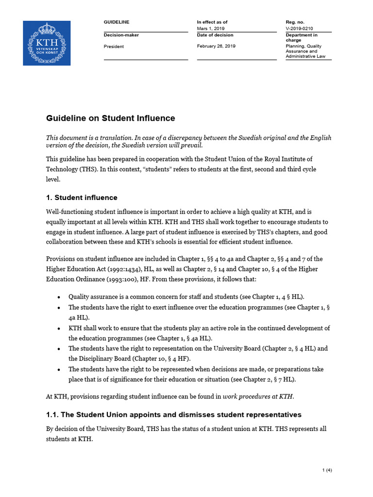 Student Influence at KTH | PDF | Career & Growth