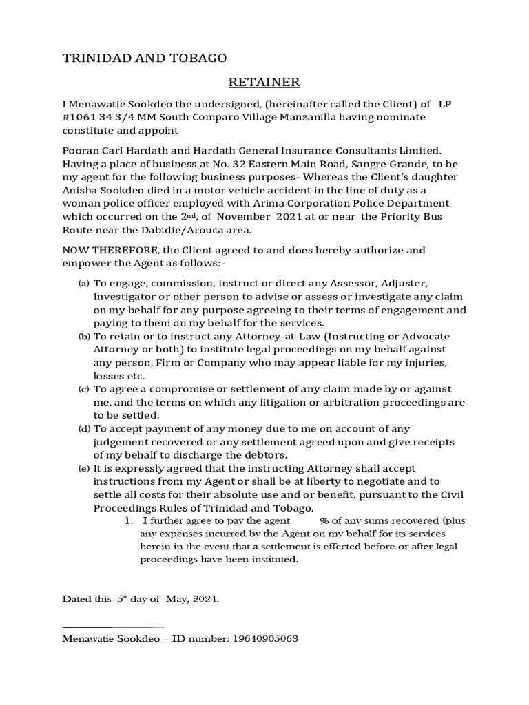 Retainer Agreement for Legal Services | PDF | Law