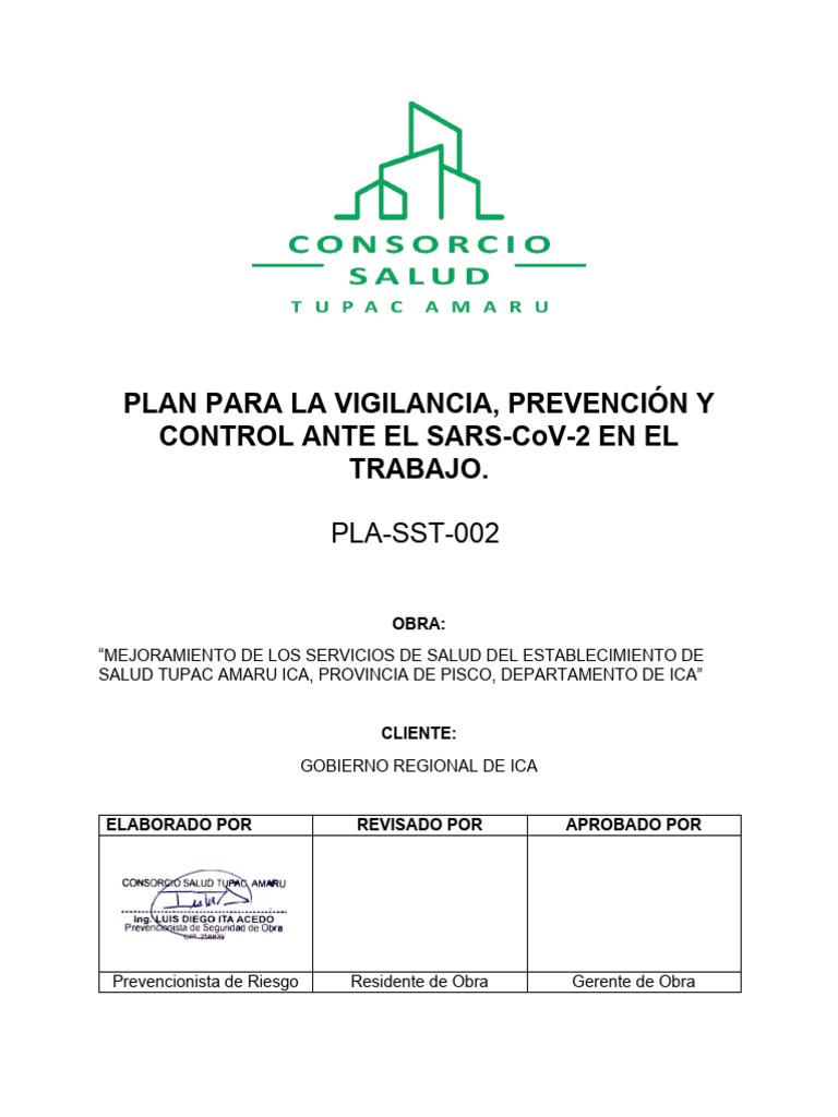 Plan de Salud COVID-19 Tupac Amaru | PDF | Lavado de manos | Seguridad ...