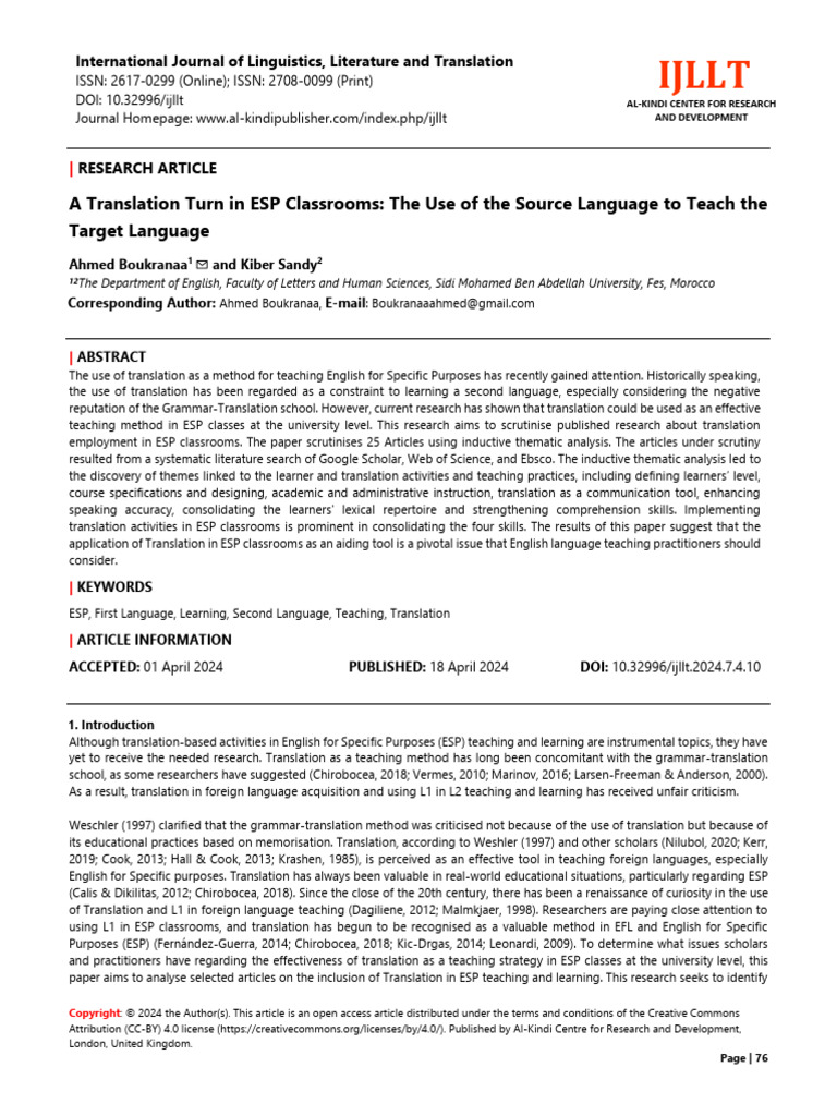 Paper+10+ (2024 7 4) +a+Translation+Turn+in+ESP +IJLLT | PDF | Second ...