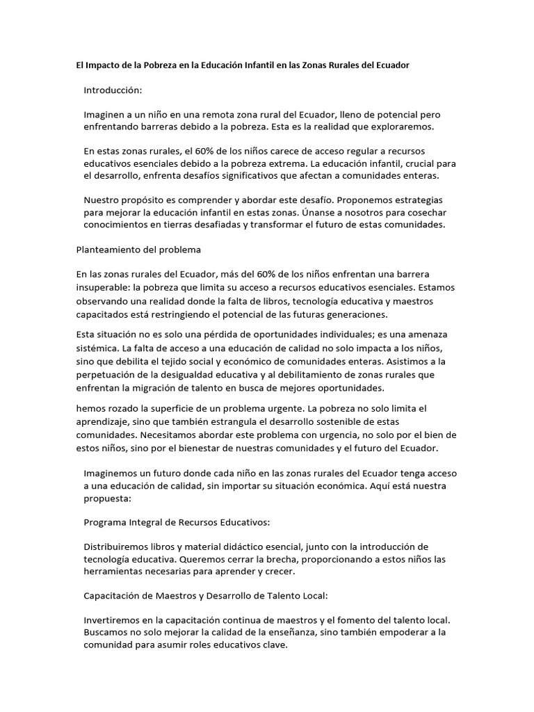El Impacto de La Pobreza en La Educación Infantil en Las Zonas Rurales ...