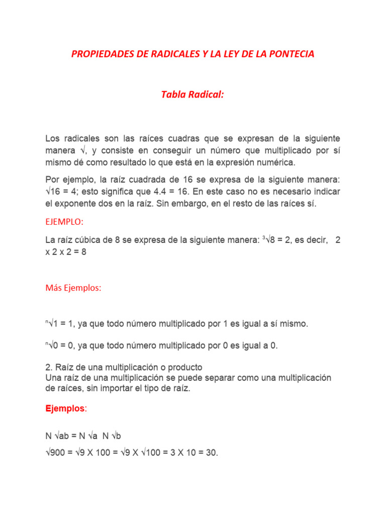Tablas Radicales y La Ley de La Pontecia Tabla Radical | PDF ...