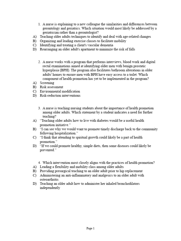 Chapter 5, Gerontological Nursing and Health Promotion | PDF | Nursing ...
