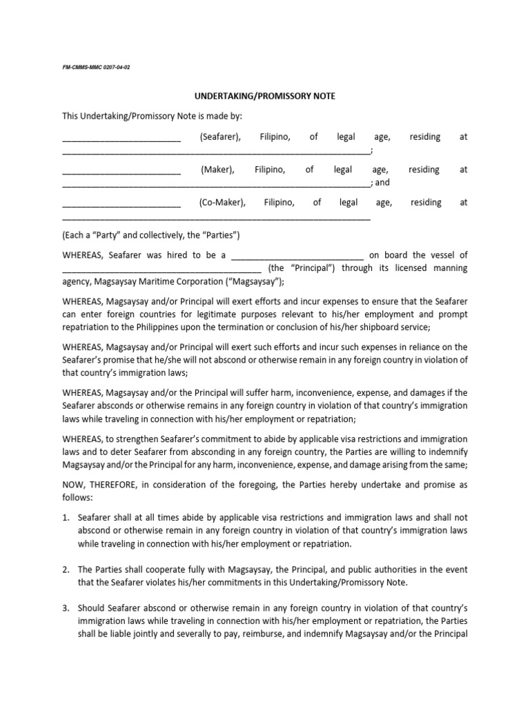 Seafarer Promissory Note Agreement | PDF | Common Law | Justice