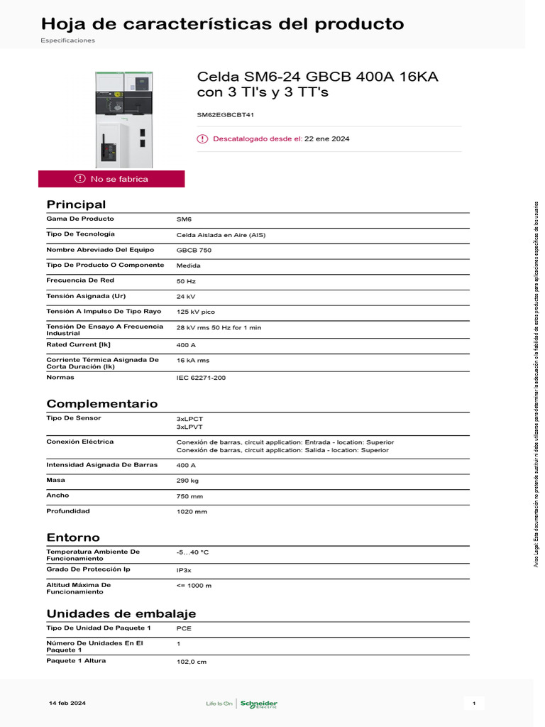 Especificaciones de Celda SM6-24 GBCB | PDF | Corriente eléctrica ...