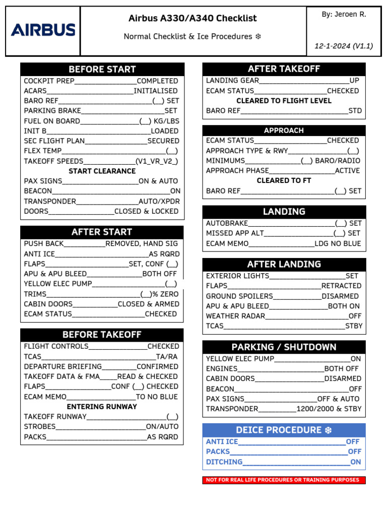 Airbus A330/A340 Normal Checklist | PDF | Aircraft | Aeronautics