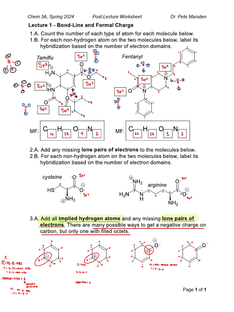 Chem 3A Spring 2024 Post-Lecture Worksheet | PDF