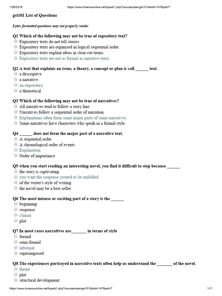GST101 Expository and Narrative Questions | PDF | Reading Comprehension ...