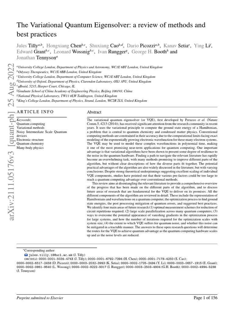 The Variational Quantum Eigensolver A Review of Methods and Best ...