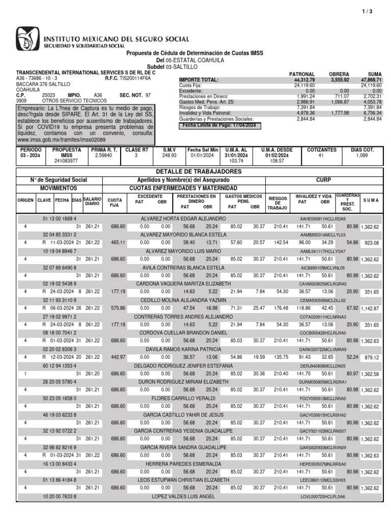 Propuesta de Cuotas IMSS 2024 | PDF | Economias