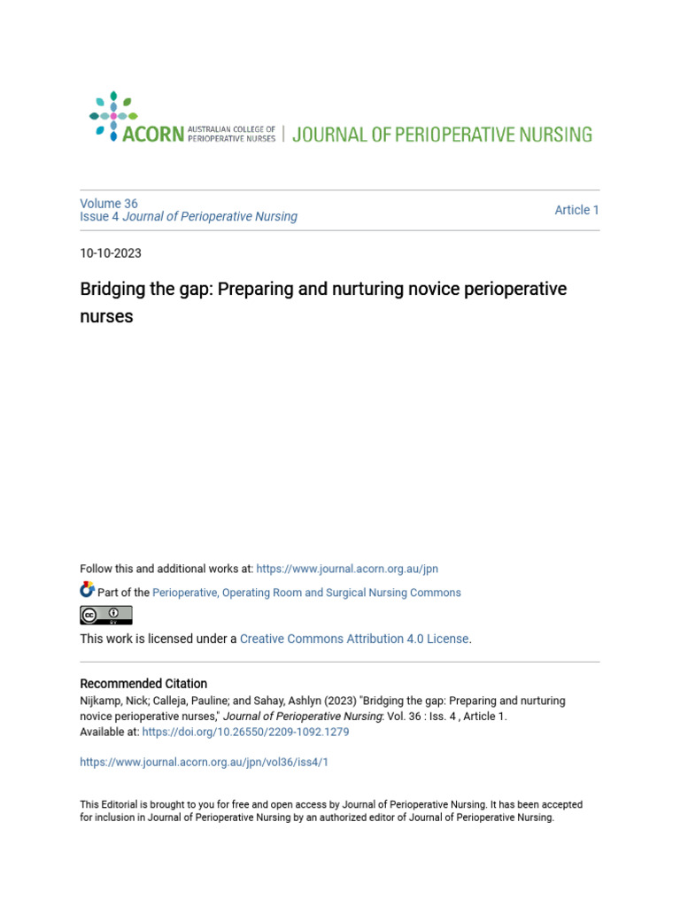 Bridging The Gap - Preparing and Nurturing Novice Perioperative Nurses ...