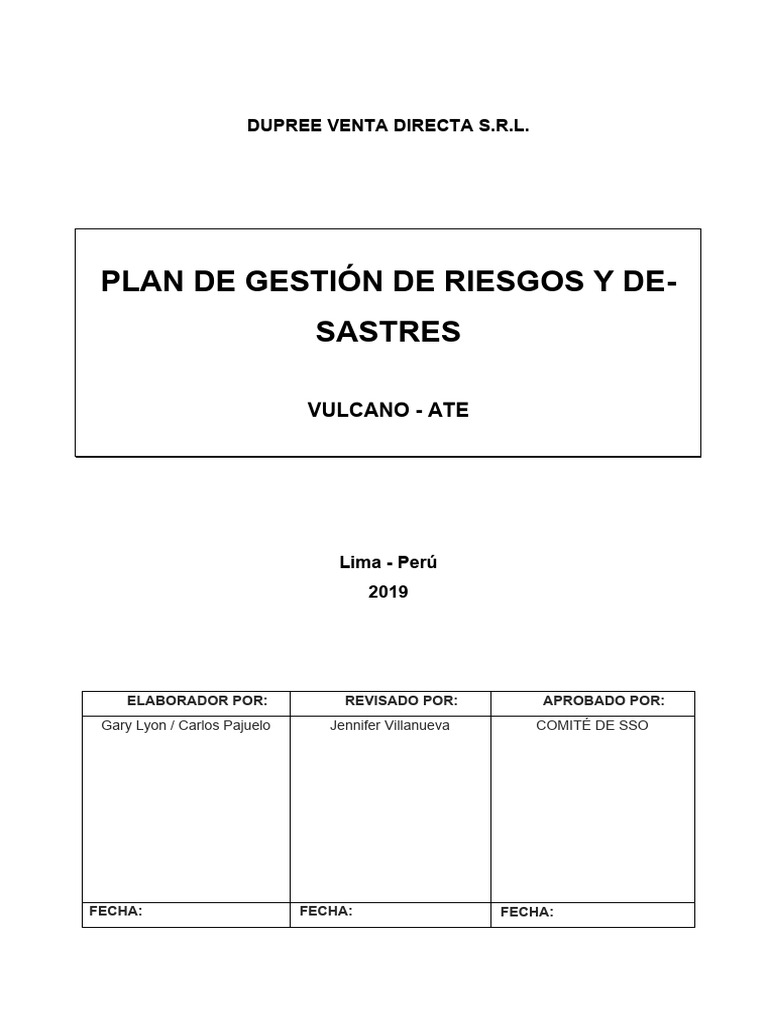 Plan de Gestión de Riesgos y Desastres | PDF | Temblores | Defensa Civil