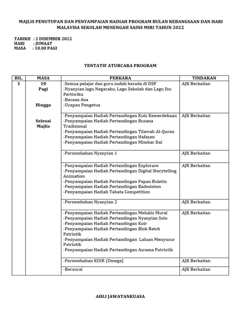 Ajk Majlis Penutupan Dan Penyampaian Hadiah Program Bulan Kebangsaan ...