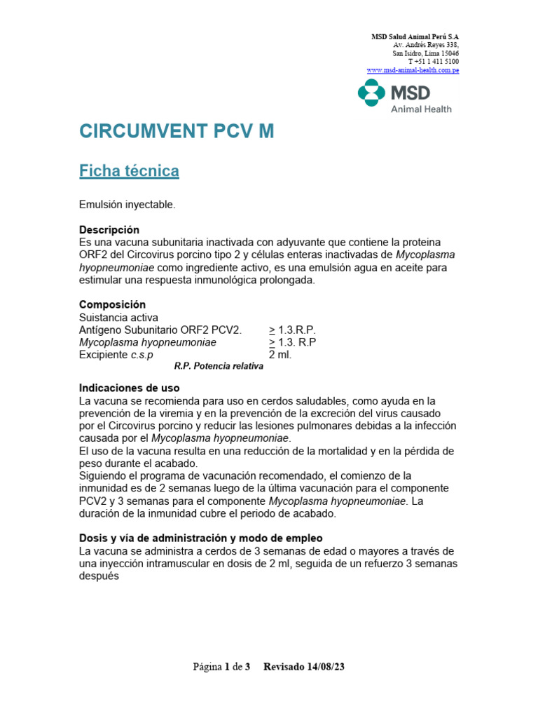 Ficha Técnica de Circumvent PCV M | PDF | Sistema inmune | Vacunas
