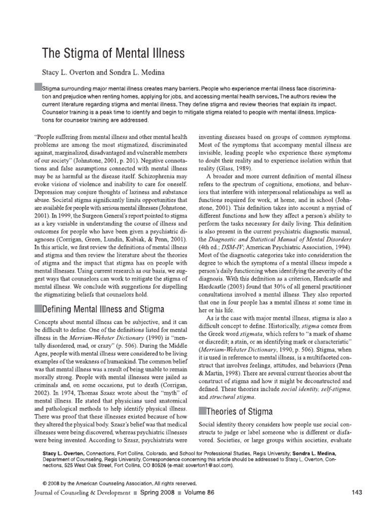 The Stigma of Mental Illness | PDF