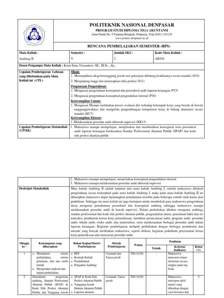 RPS Auditing II untuk Mahasiswa | PDF | Karier & Perkembangan | Seni
