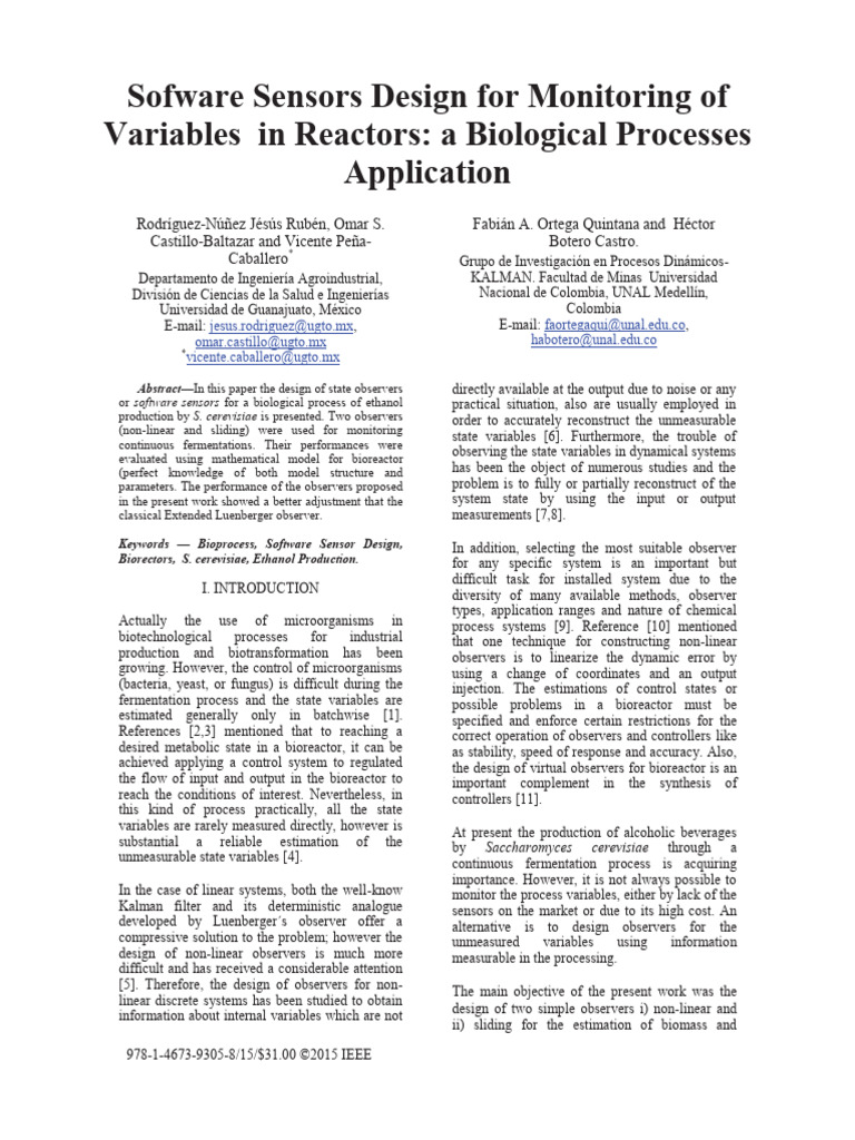 Sofware Sensors Design For Monitoring of Variables in Reactors - A ...