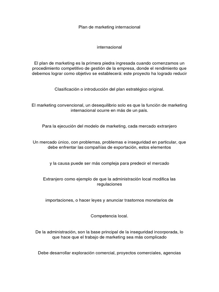 Plan de Marketing Internacional | PDF | Marketing | Mercado (economía)