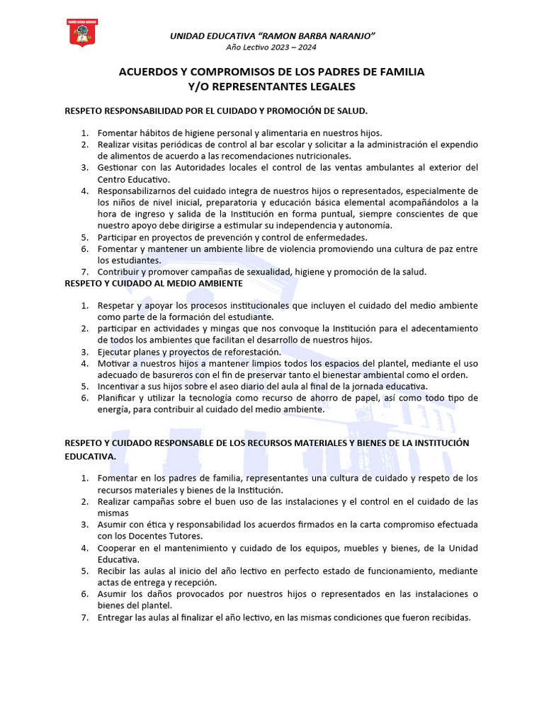 Acuerdos y Compromisos de Los Padres de Familia[1] | Descargar gratis ...