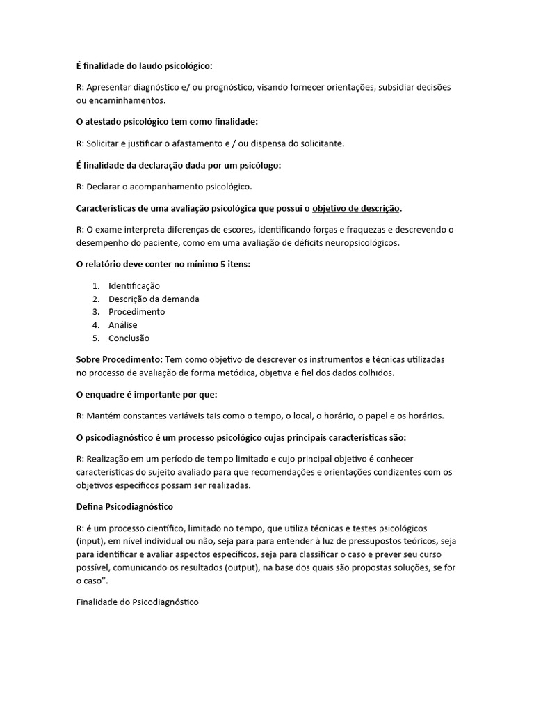Estrutura e Finalidade do Laudo Psicológico | PDF | Psicologia ...