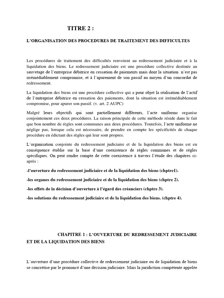 Redressement et Liquidation Judiciaire | PDF | Dbiteur | Liquidation