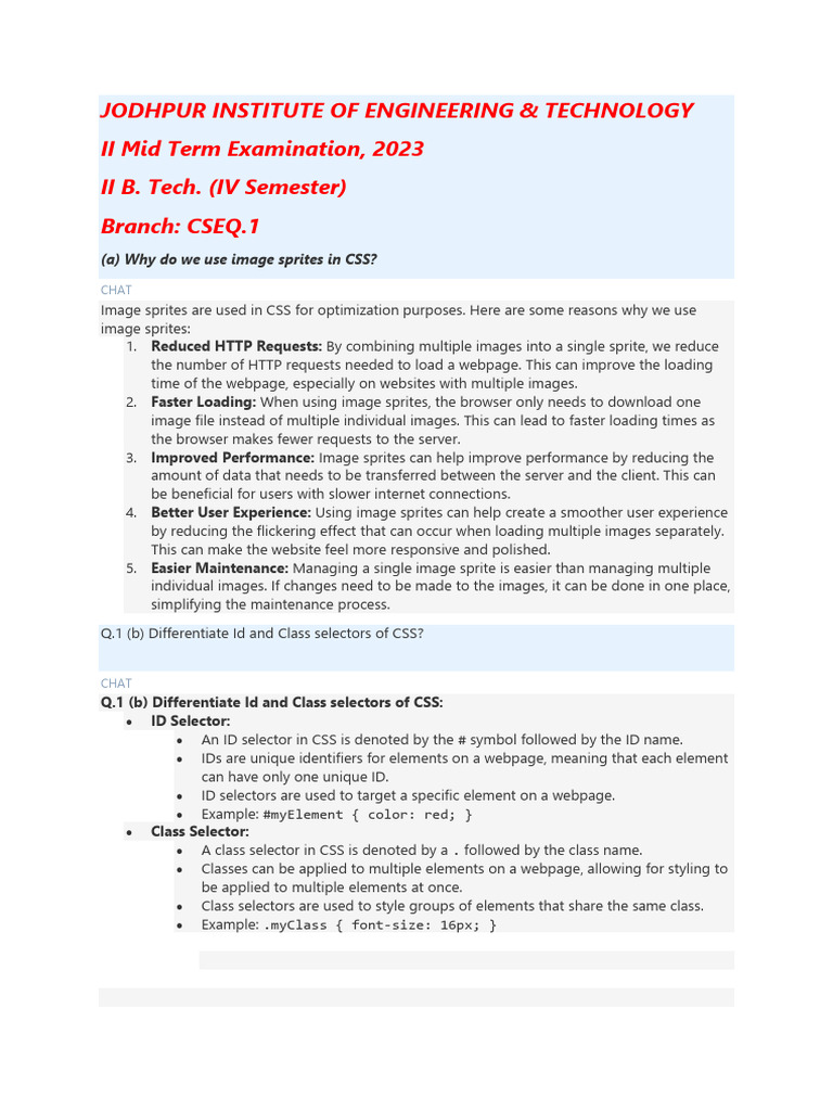 CSS and JavaScript Exam Questions 2023 | PDF | Dynamic Web Page | Html ...