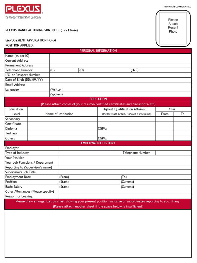 Plexus Manufacturing Job Application Form | PDF | Employment | Labor