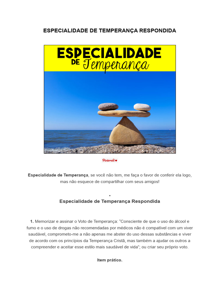Especialidade de Temperança Respondida | PDF | Tabagismo | Vício
