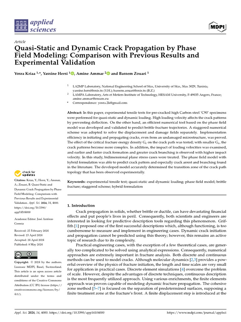 Quasi-Static and Dynamic Crack Propagation by Phase Field Modeling ...