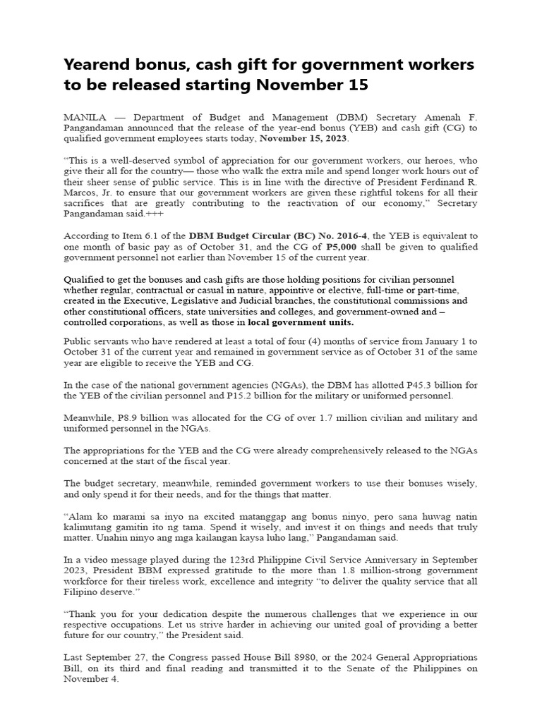 Gov't Workers' Bonuses Released | PDF | Government