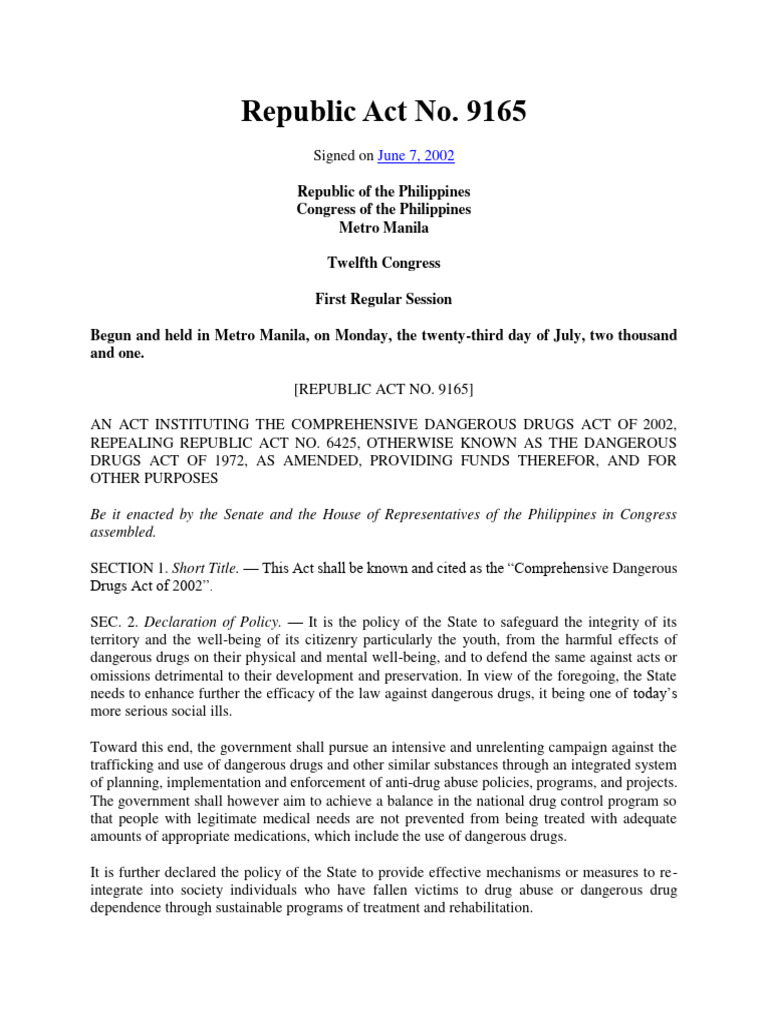 republic act no 9165 philippines
