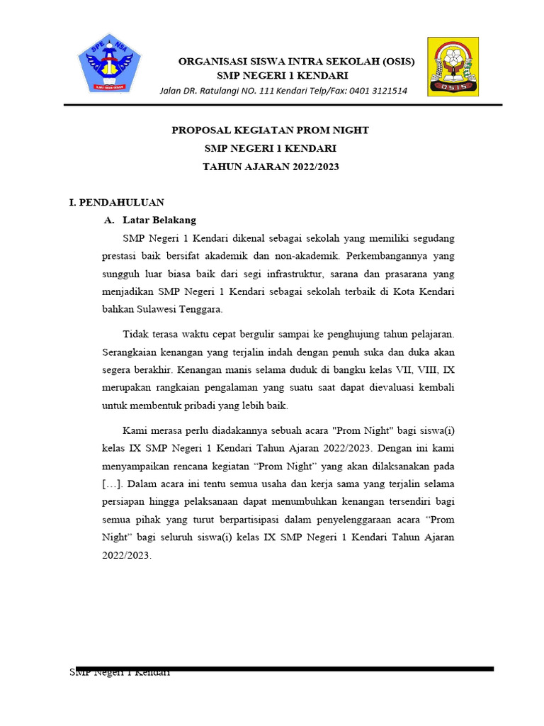 Proposal Kegiatan Prom Night SMPN 1 Kendari | PDF