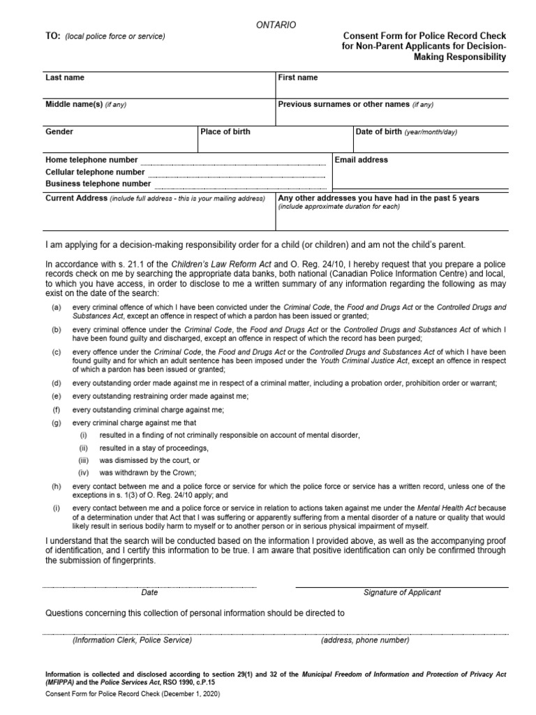 Ontario Police Record Check Consent Form | PDF | Government | Crime ...