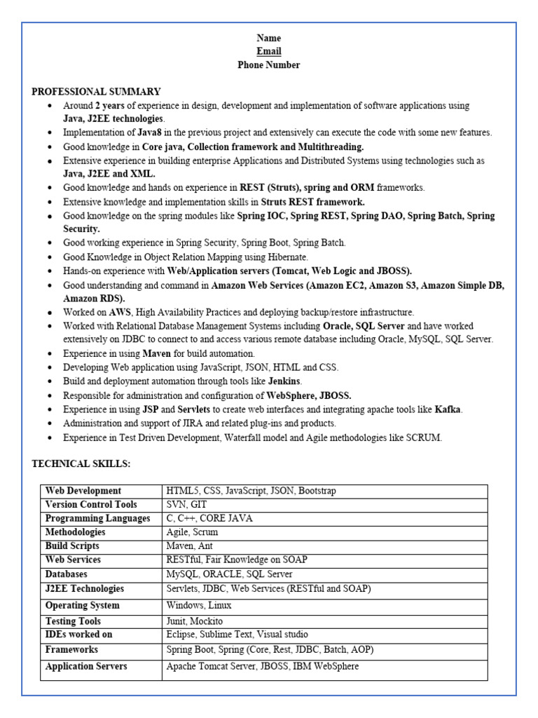 Sample Java Resume | PDF | Java (Programming Language) | Databases