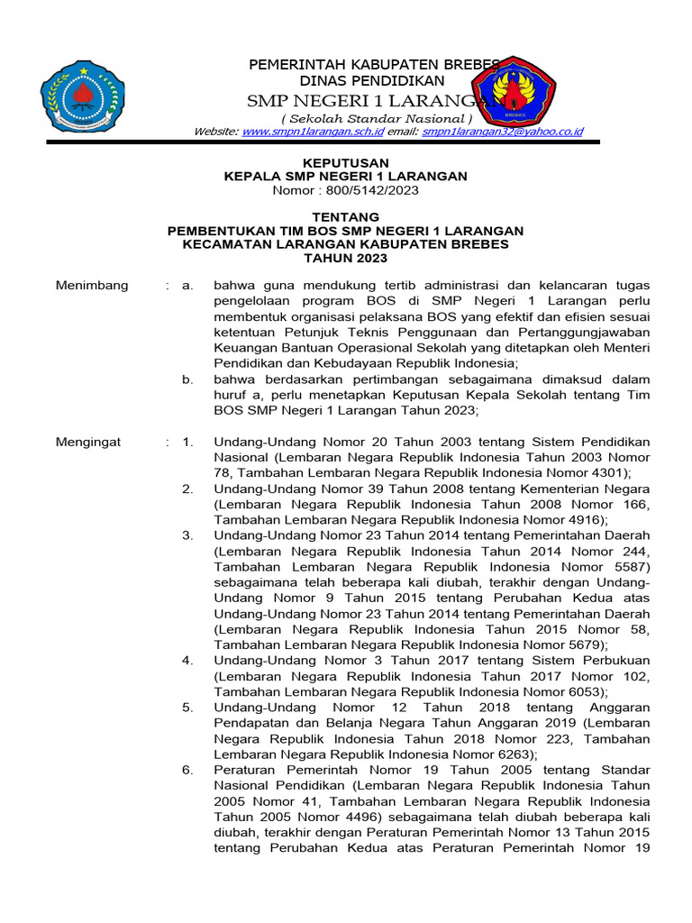 Pembentukan Tim BOS SMP 2023 | PDF