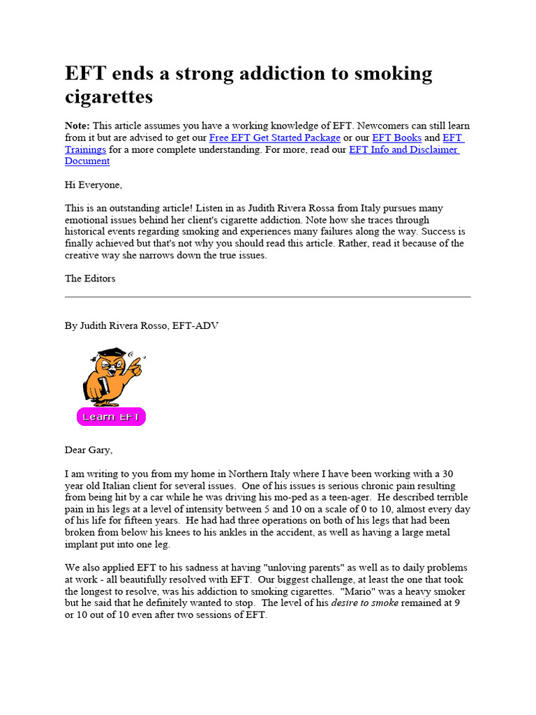 Eft Ends A Strong Addiction To Smoking Cigarettes Pdf Tobacco